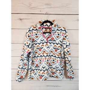 Eddie Bauer Womens Multicolor Geometric Long Sleeve Fleece Pullover Sweater Sz M